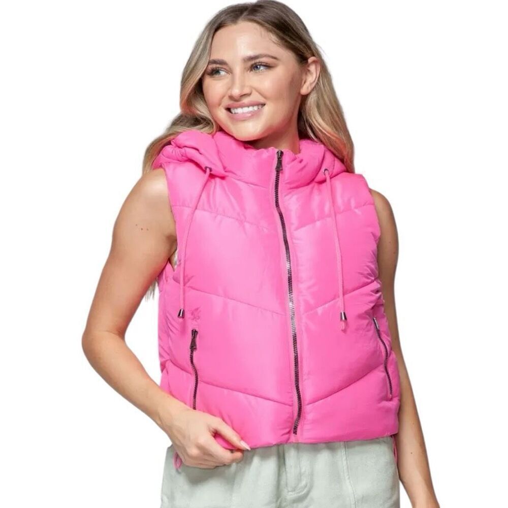 Pink Zip Up Quilted Hooded Vest Size Large NWT | Snobbish - Picture 3 of 13